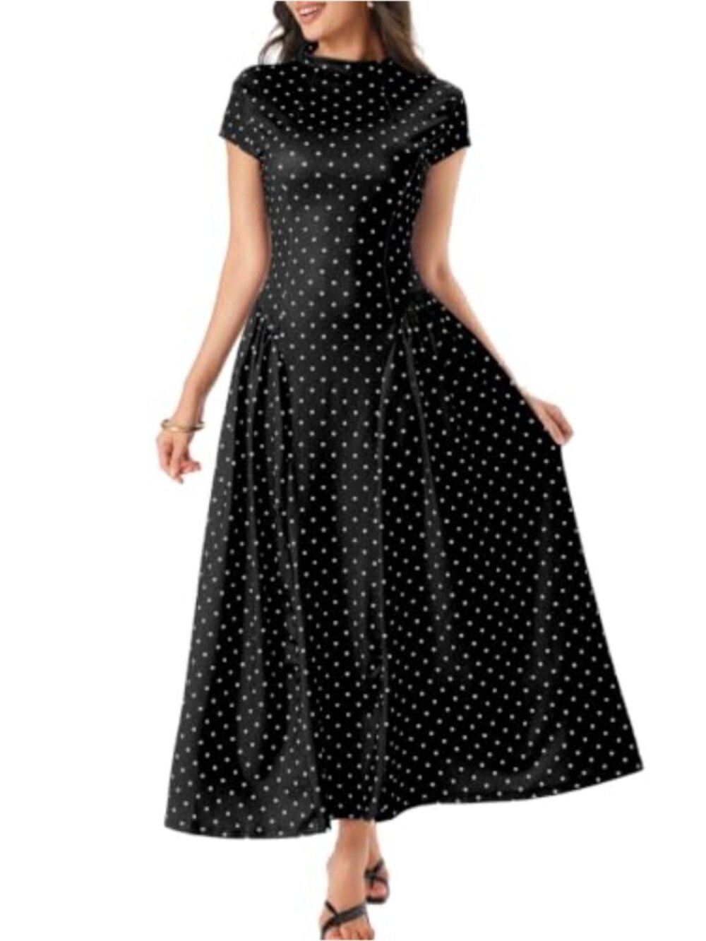 Polka Dot A Line Midi Dress Women's Vintage Cocktail Wedding Guest Mock Neck